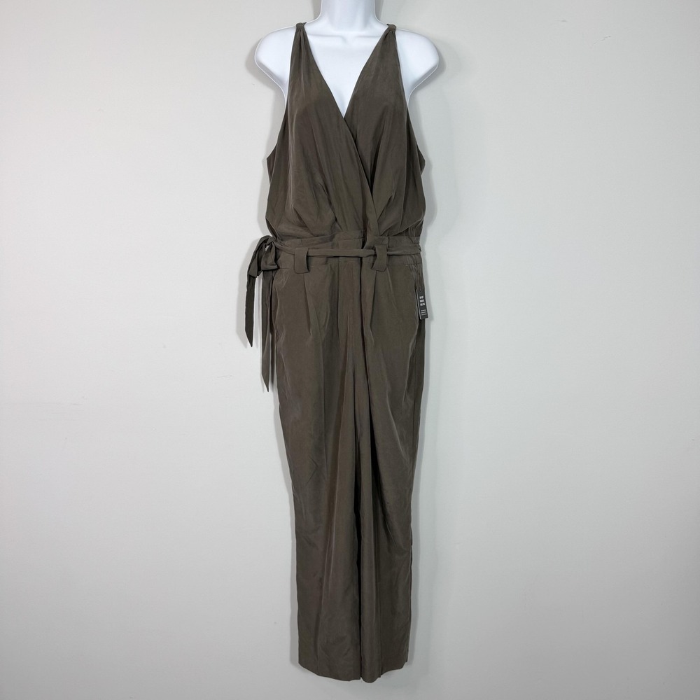 Express Jumpsuit Womens 16 Brown Wide Leg V Neck Sleeveless Belted New Tag
